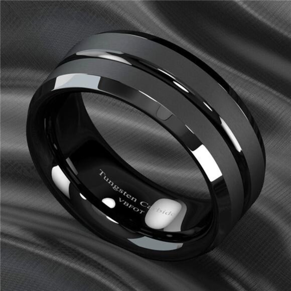 Men's Wedding Band Rings - Black Classic Comfort Fit for Men and Women - Picture 6 of 11